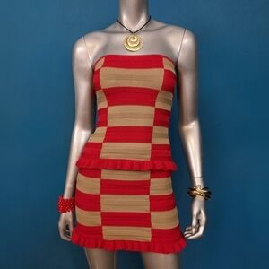 🆕️ 🟥 COLLUSION Knit Checkerboard Bandeau Top and Mini Skirt Set // (NWOT)